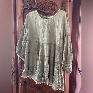 Solitaire Olive Green Tiered Boho Tunic